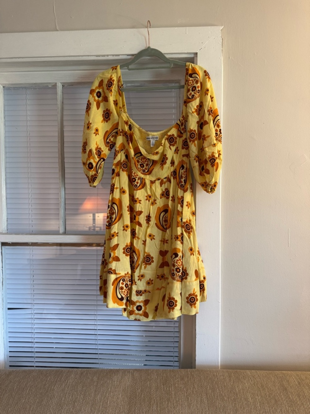 Urban Outfitters Yellow Floral Scoop-Neck Mini Dress